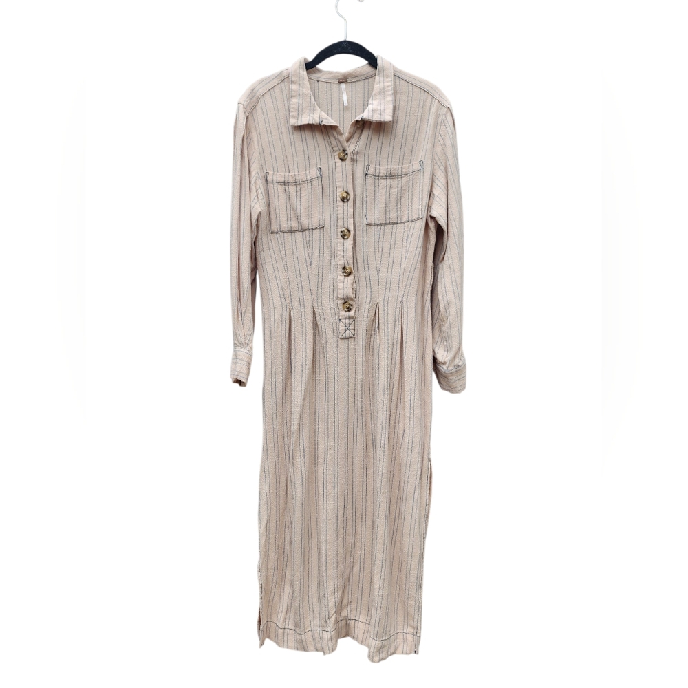 FREE PEOPLE Audrey Cream Stripe Midi Dress, size S - Picture 2 of 8